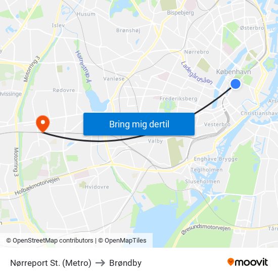 Nørreport St. (Metro) to Brøndby map