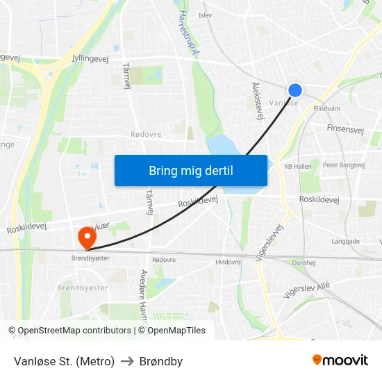 Vanløse St. (Metro) to Brøndby map