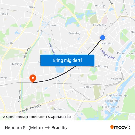 Nørrebro St. (Metro) to Brøndby map