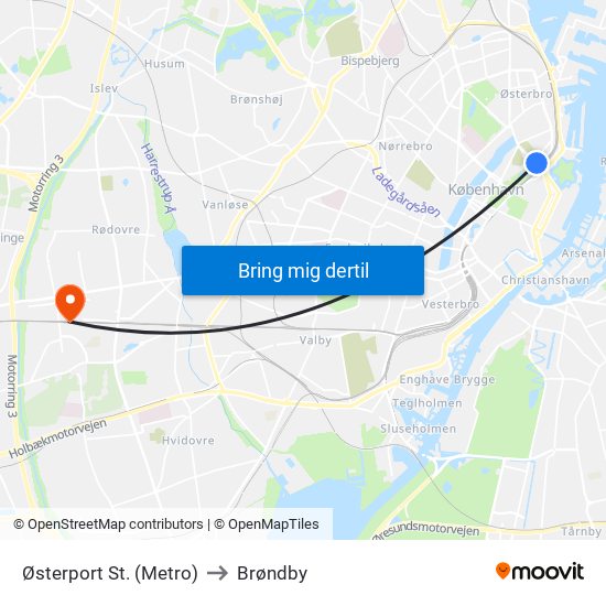 Østerport St. (Metro) to Brøndby map