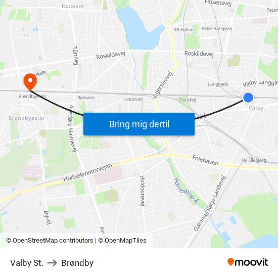Valby St. to Brøndby map