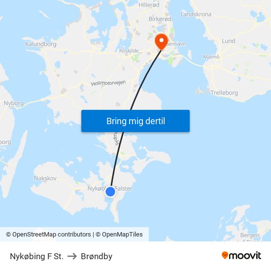 Nykøbing F St. to Brøndby map