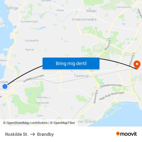 Roskilde St. to Brøndby map