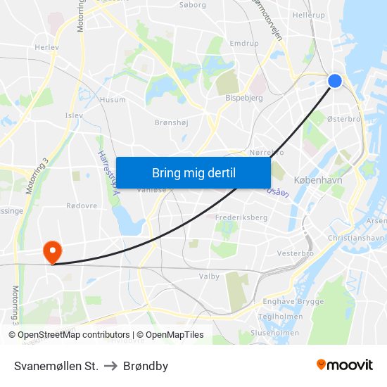 Svanemøllen St. to Brøndby map