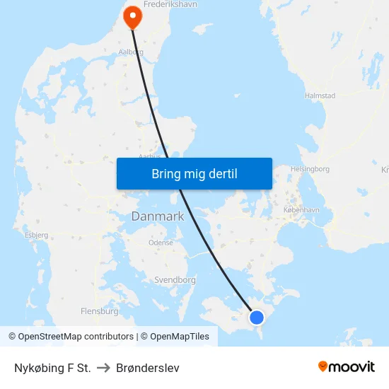 Nykøbing F St. to Brønderslev map