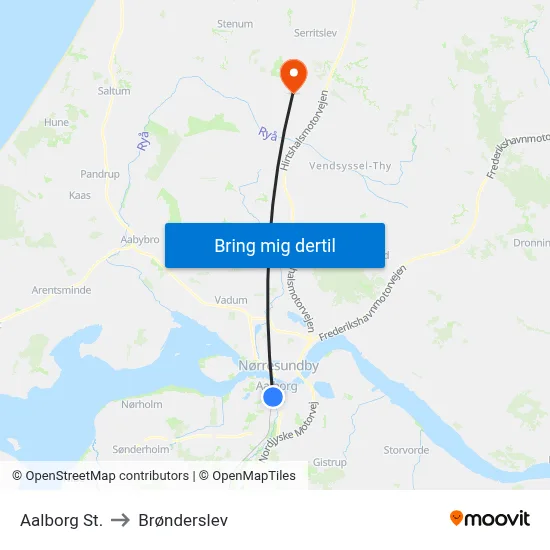 Aalborg St. to Brønderslev map