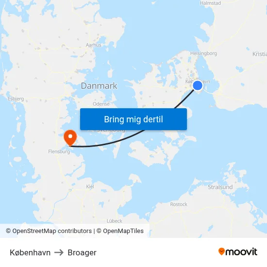 København to Broager map