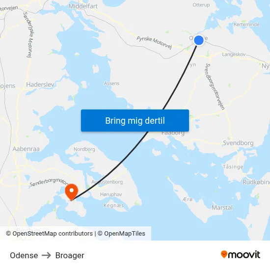 Odense to Broager map