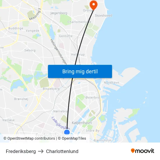 Frederiksberg to Charlottenlund map