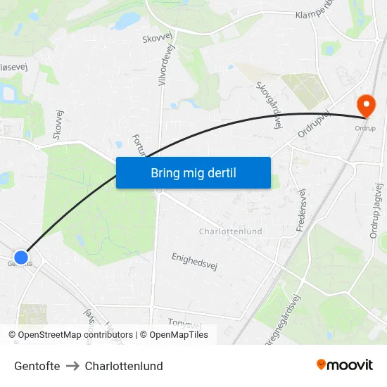 Gentofte to Charlottenlund map