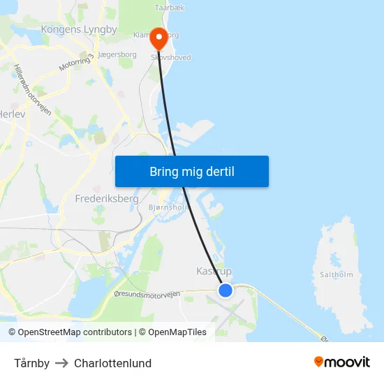 Tårnby to Charlottenlund map