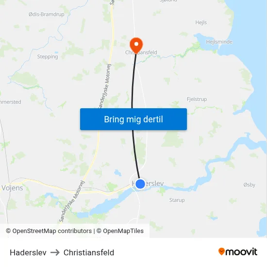 Haderslev to Christiansfeld map