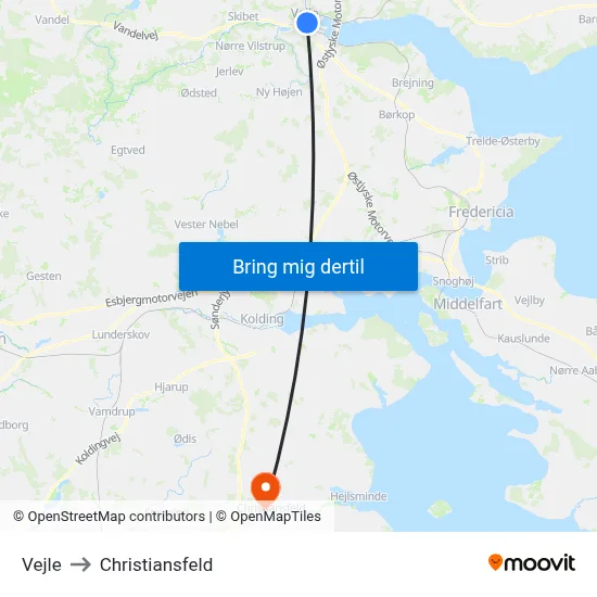Vejle to Christiansfeld map