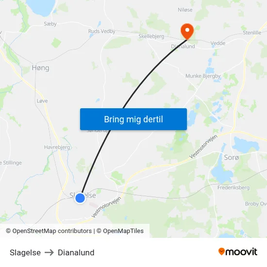 Slagelse to Dianalund map