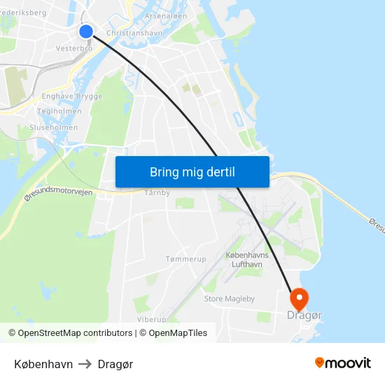 København to Dragør map