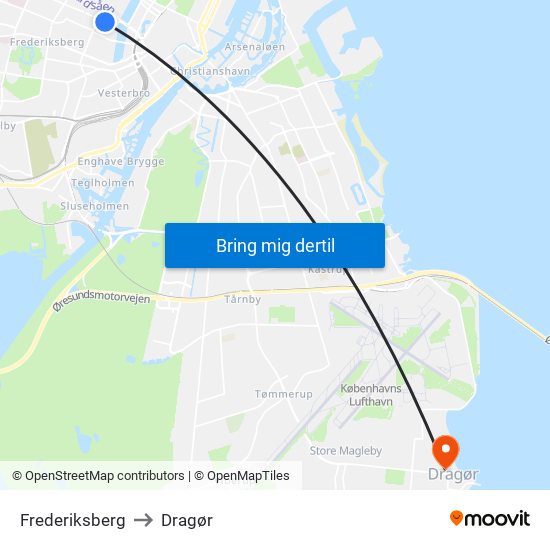 Frederiksberg to Dragør map