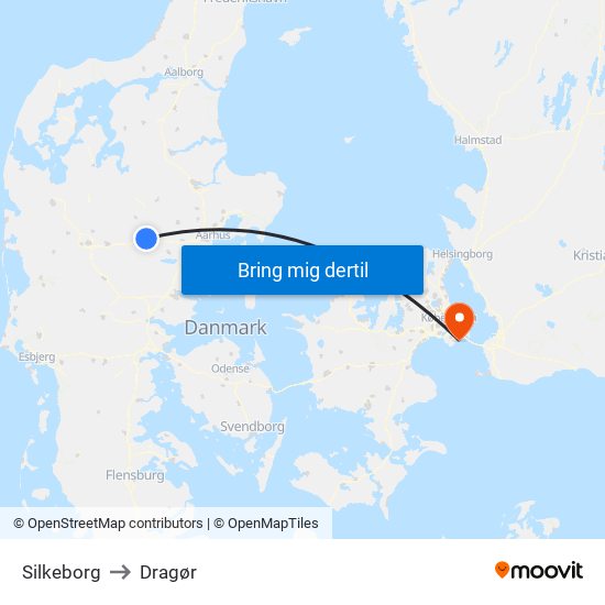 Silkeborg to Dragør map