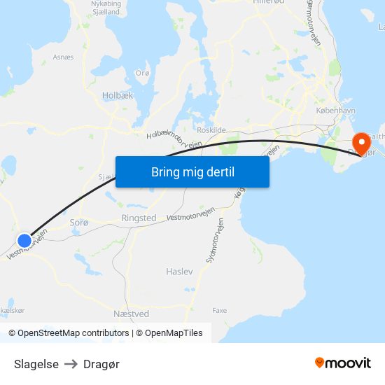 Slagelse to Dragør map