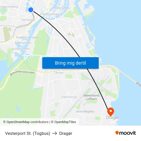 Vesterport St. (Togbus) to Dragør map