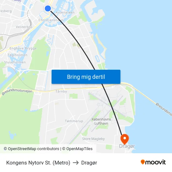 Kongens Nytorv St. (Metro) to Dragør map