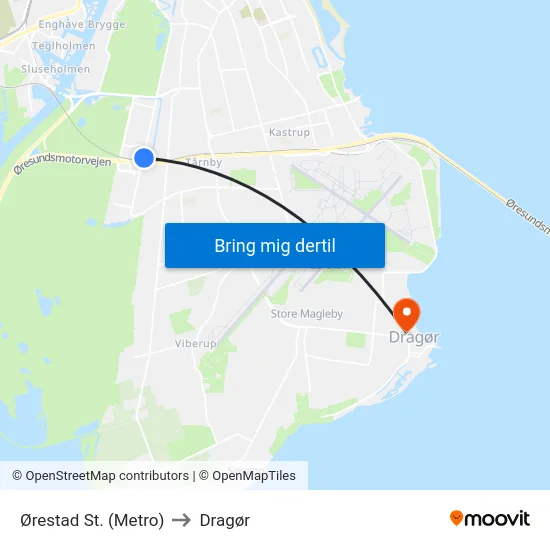 Ørestad St. (Metro) to Dragør map