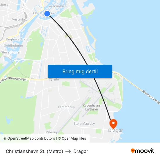 Christianshavn St. (Metro) to Dragør map