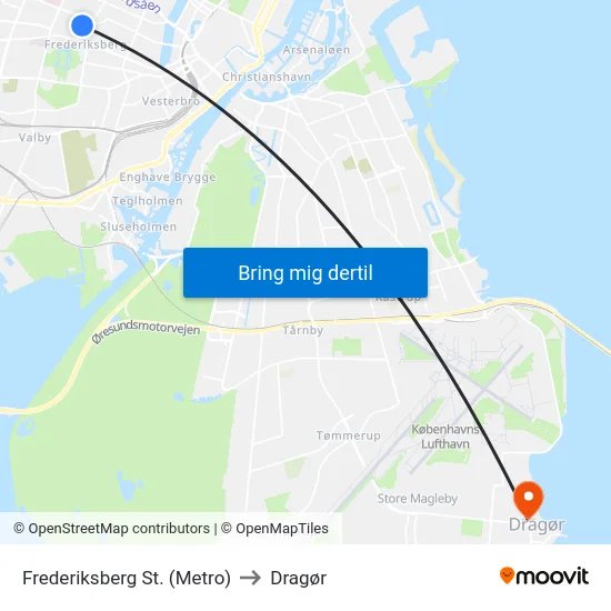 Frederiksberg St. (Metro) to Dragør map