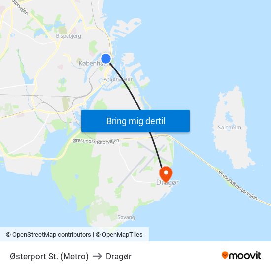 Østerport St. (Metro) to Dragør map