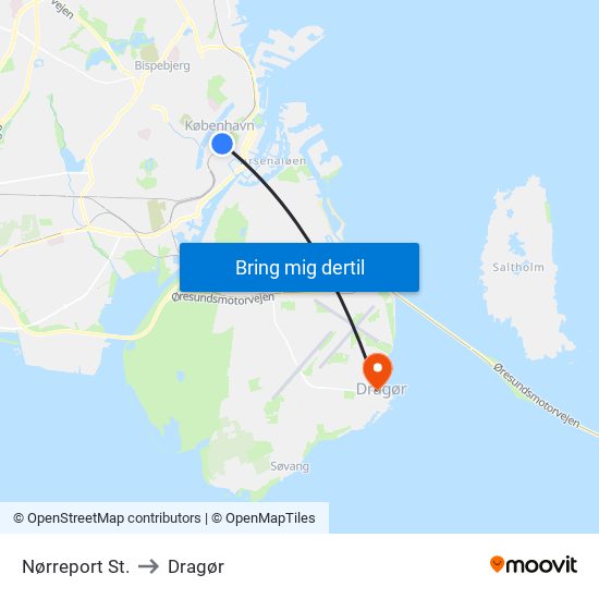 Nørreport St. to Dragør map