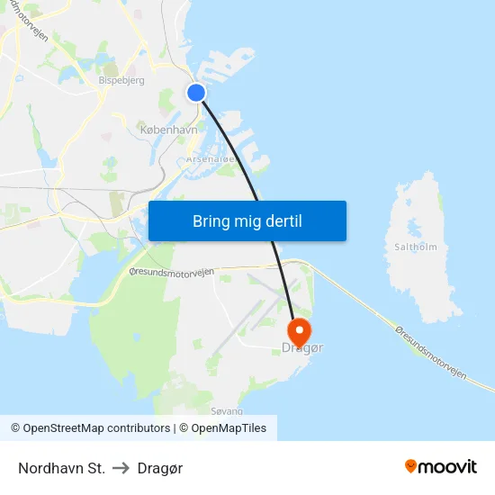 Nordhavn St. to Dragør map