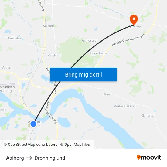 Aalborg to Dronninglund map
