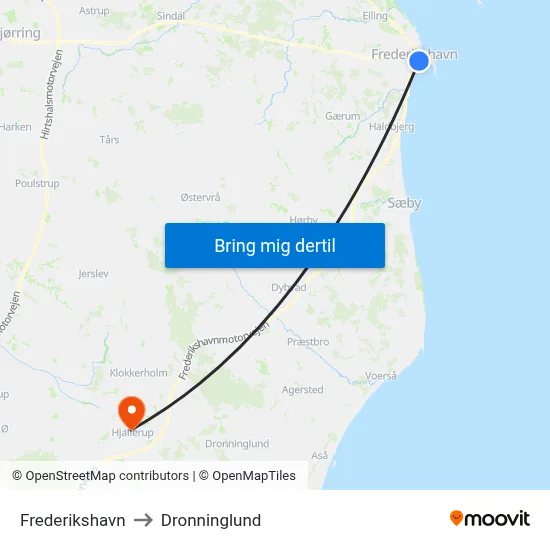Frederikshavn to Dronninglund map