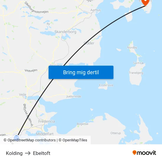 Kolding to Ebeltoft map