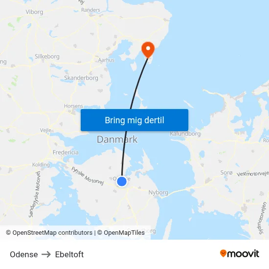 Odense to Ebeltoft map