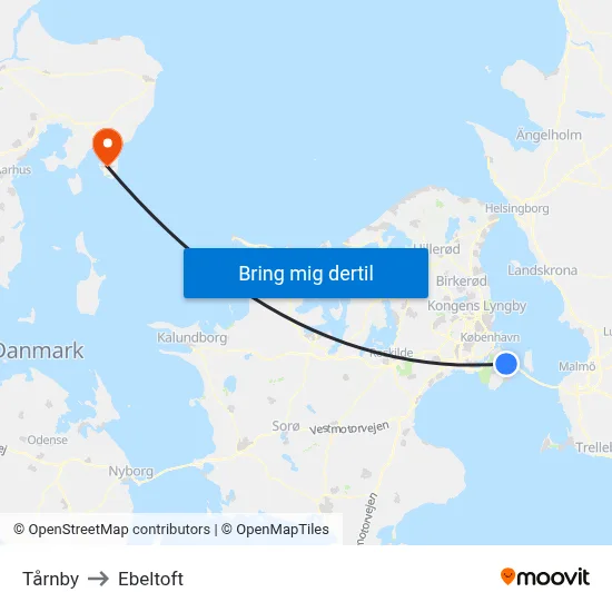 Tårnby to Ebeltoft map