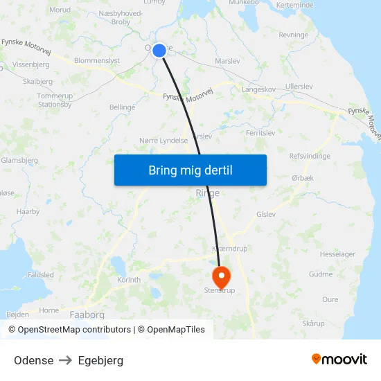 Odense to Egebjerg map