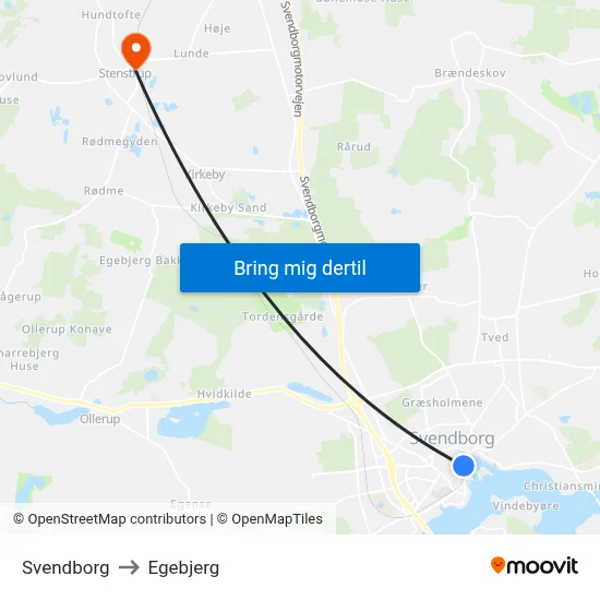 Svendborg to Egebjerg map