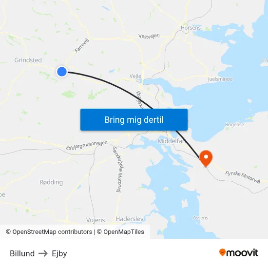 Billund to Ejby map