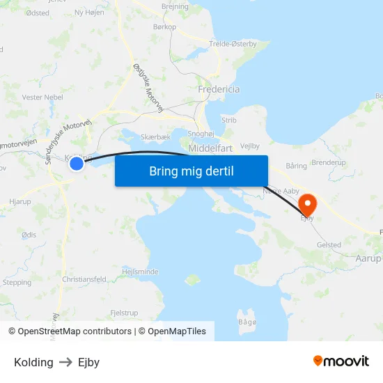 Kolding to Ejby map