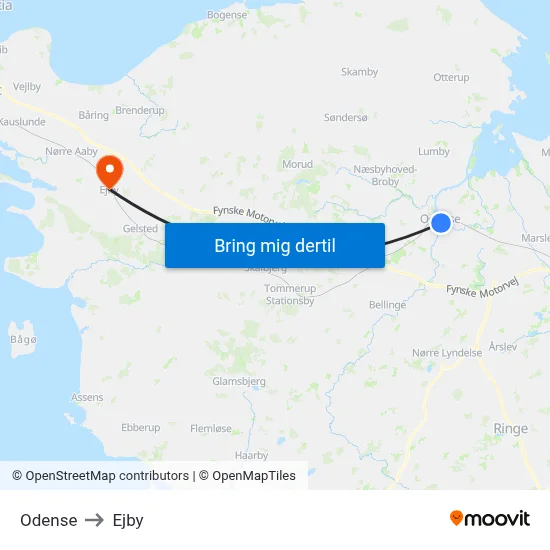 Odense to Ejby map