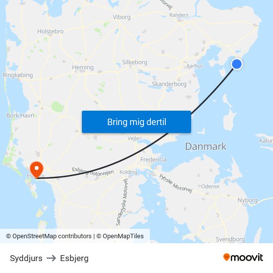 Syddjurs to Esbjerg map