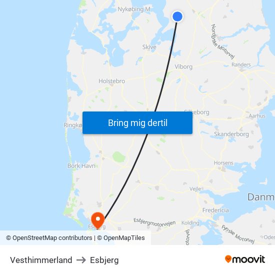 Vesthimmerland to Esbjerg map