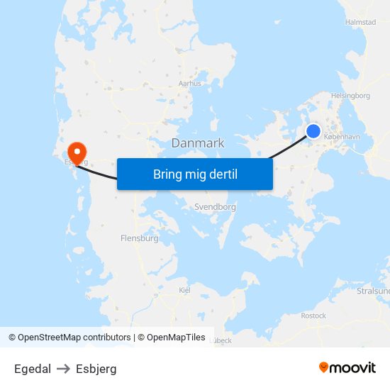 Egedal to Esbjerg map