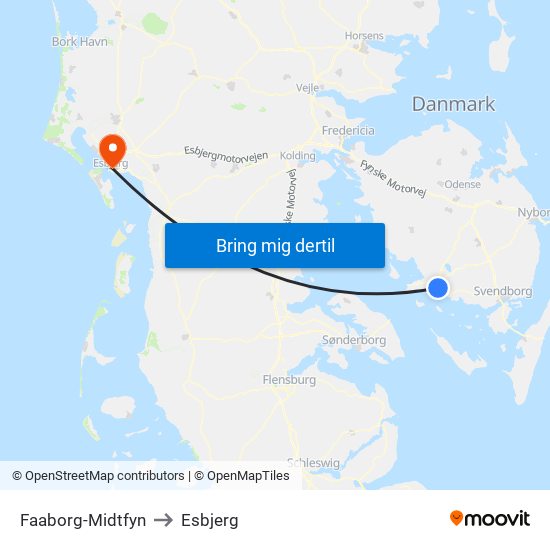 Faaborg-Midtfyn to Esbjerg map