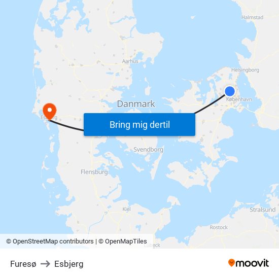 Furesø to Esbjerg map