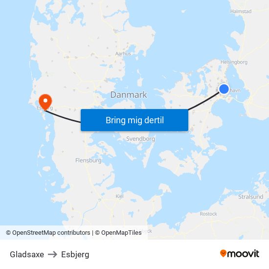 Gladsaxe to Esbjerg map