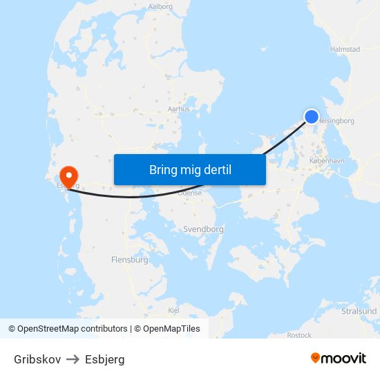 Gribskov to Esbjerg map