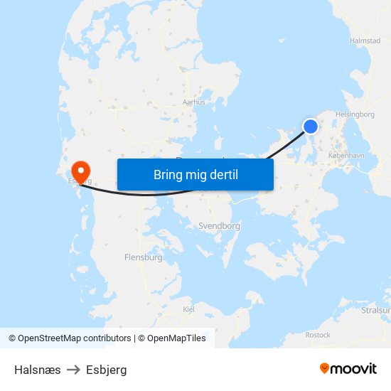 Halsnæs to Esbjerg map