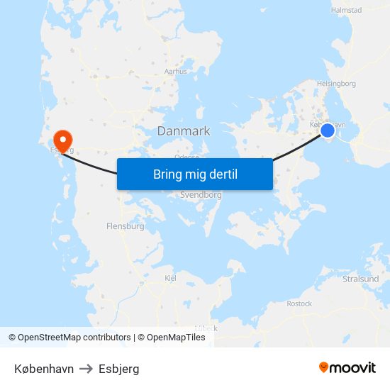 København to Esbjerg map