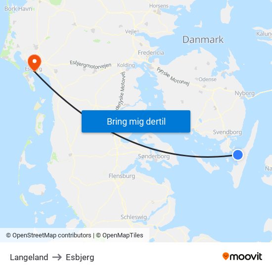 Langeland to Esbjerg map